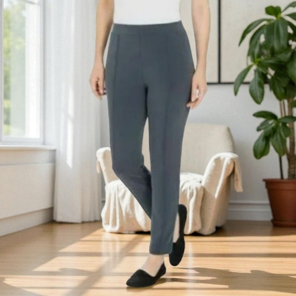 Dalia  BlueGray Pull-on Slim leg Hi-waist Modal Ankle Pants - Picture 1 of 7